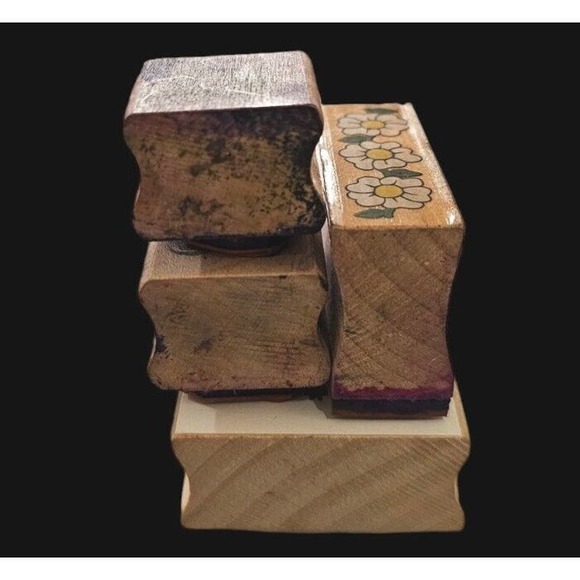 Stamps Wood Mounted Rubber Uptown Flower Swirl Flower Row Leafy Art 4pc Lot - Picture 4 of 7